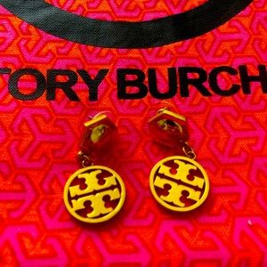 Gold Tory Burch Logo drop earring